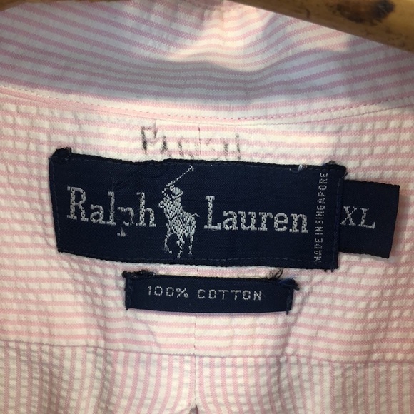 Vintage Ralph Lauren Polo Preppy Seersucker Button Down Shirt Size XL - Picture 4 of 6